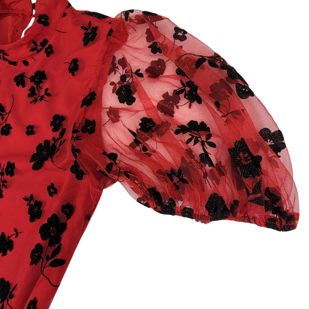 SHEIN Red and black Floral Dress Puff Sleeve Chiffon Boho Style XL - Picture 13 of 13